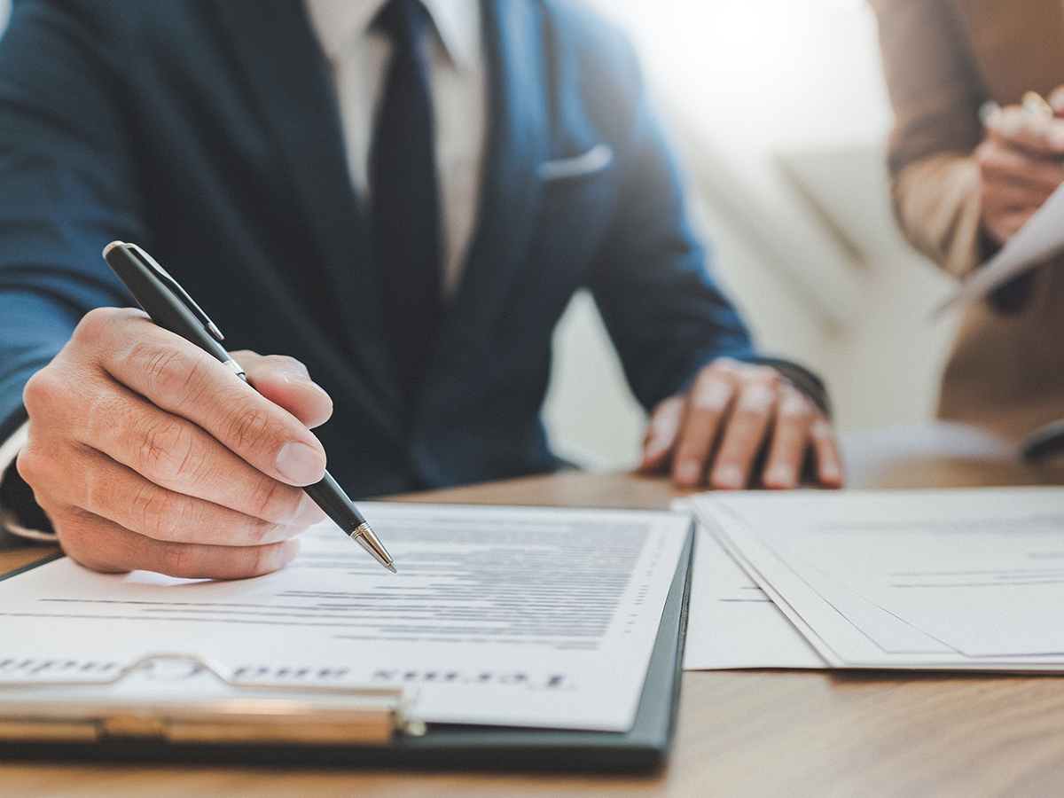 Lawyer going over case notes