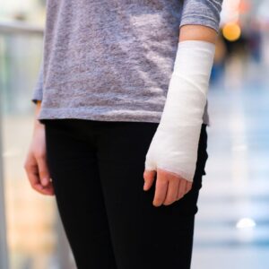 Closeup of someone's arm wrapped in bandages