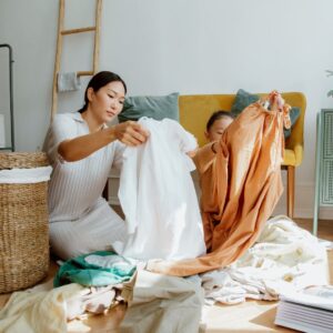 Woman folding laundry