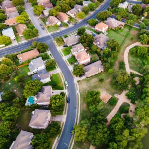 Aerial view of a neighborhood