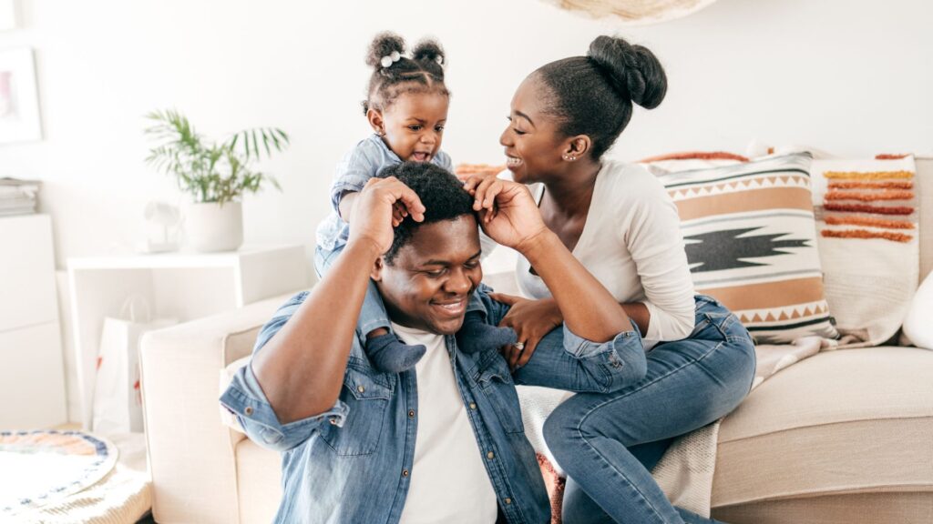 Happy family of three