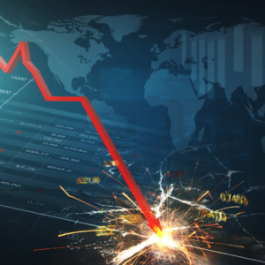 A graph line going way down and crashing into numbers