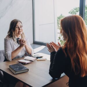 Woman talking to attorney