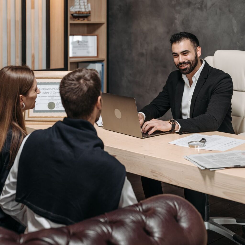 couple talking to lawyer