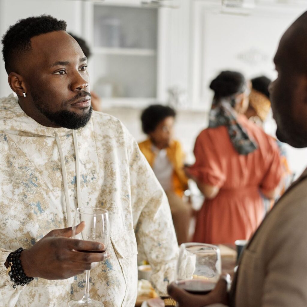 Two people in family talking