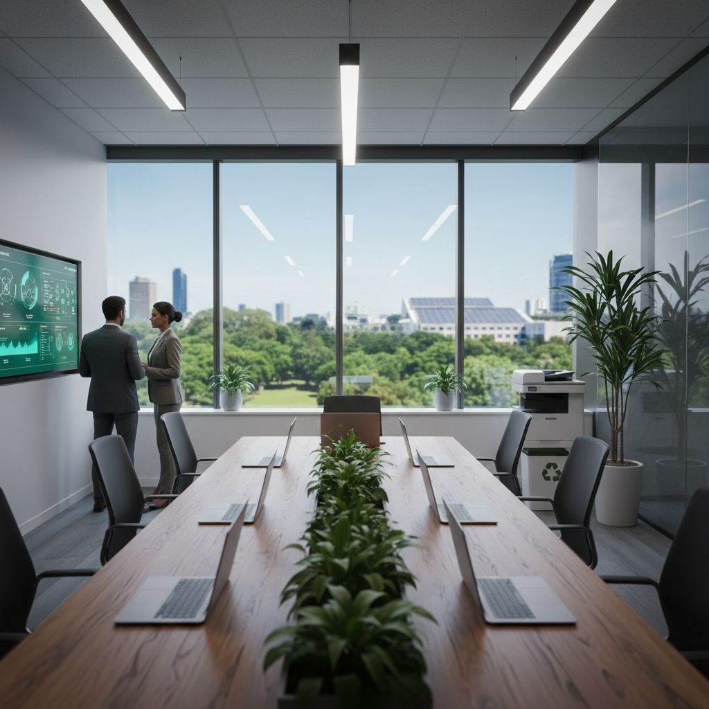 a conference room showing various ways of going green