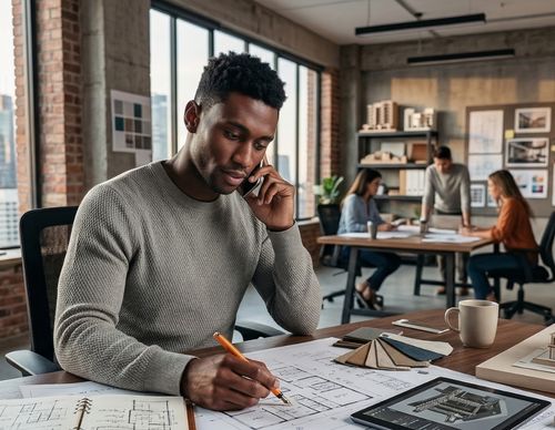 man on the phone while working