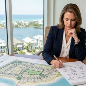 A real estate investor reviewing maps and title documents