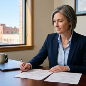 A family law attorney reviewing custody documents