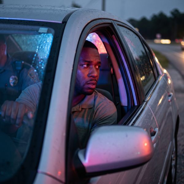 man in car