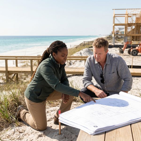 people looking at home plans