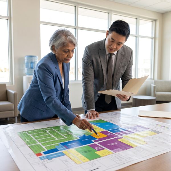 people looking at home plans
