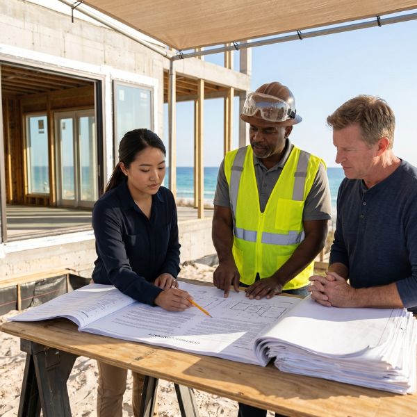 people looking at home plans