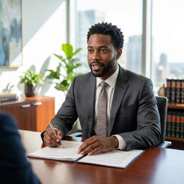 lawyer writing and talking